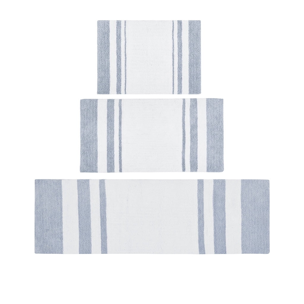Reversible Cotton Bath Rug 20x30 Inches Casual Stripes Soft Absorbent Luxury Bathroom Mat OEKO-TEX Certified Machine Washable