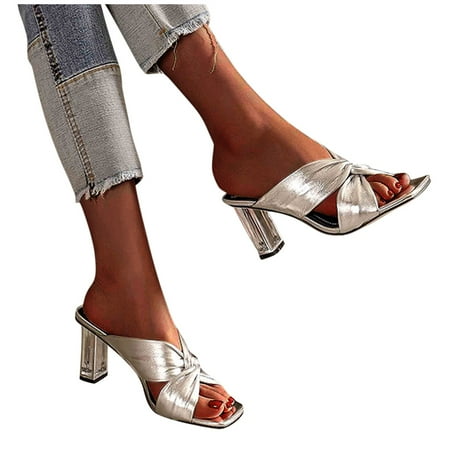 

Aayomet Walking Sandals Women And Fashion Slippers Block Toe Heel High Big Heel Size Sandals Toe Open Women s sandals Silver 8.5