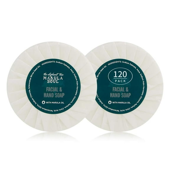 Barra de jabón redonda OPPEAL Marula Oil Hotel Toiletries - 0,5 oz tamaño de viaje a granel - Envuelto individualmente - Aroma ámbar gris - 120 barras por caja.