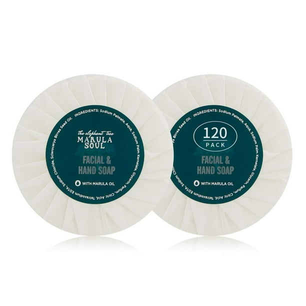 Barra de jabón redonda OPPEAL Marula Oil Hotel Toiletries - 0,5 oz tamaño de viaje a granel - Envuelto individualmente - Aroma ámbar gris - 120 barras por caja.