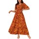 thumbnail image 1 of Vestido Maxi de Mujer Inspire Chic con Escote en V, Mangas de Volante, Capa de Volantes, Casual, Largo, Rojo Ladrillo, XL, 1 of 5