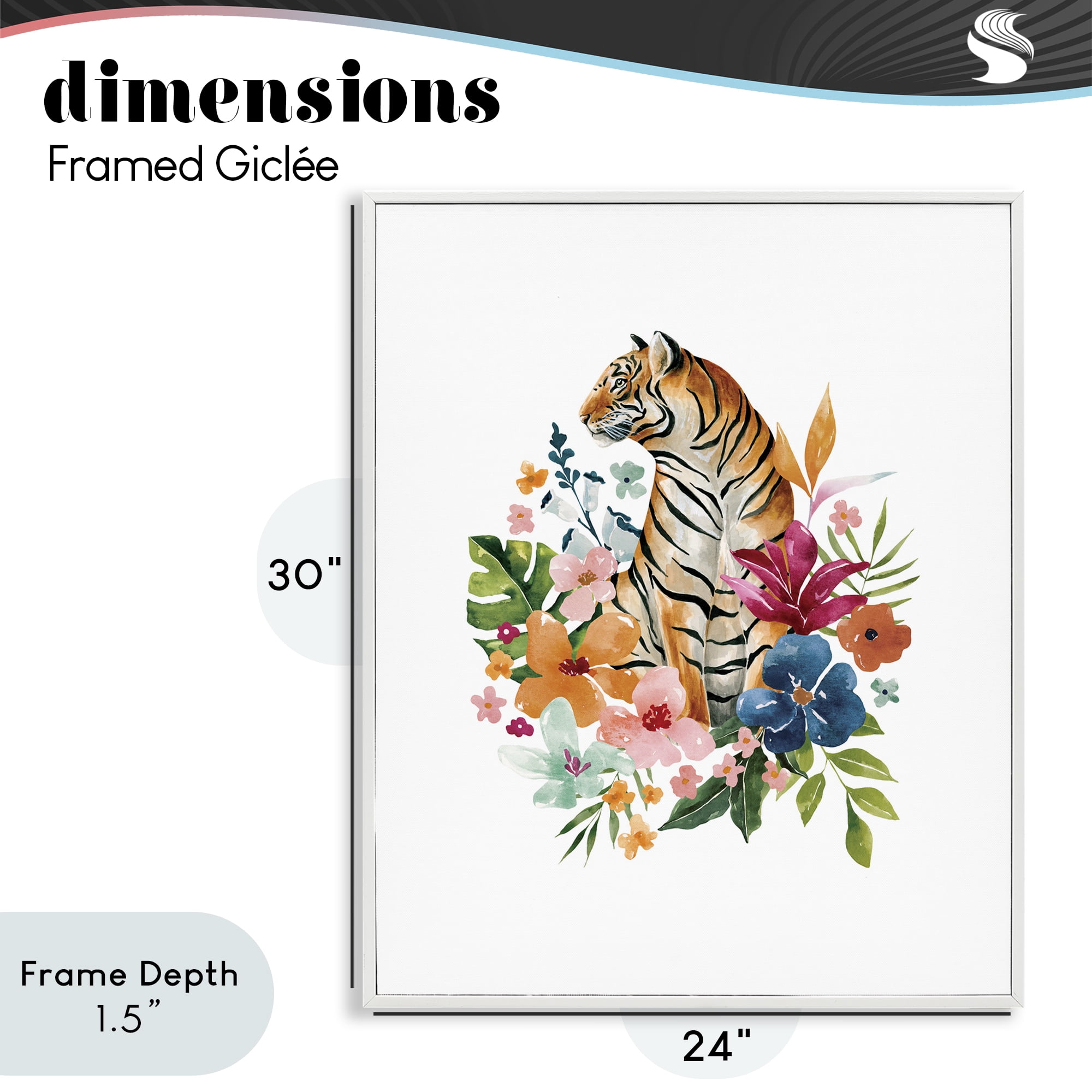 Stupell Industries Tropical Jungle Tiger White Framed Giclee Art, design by Bethany Sandoval