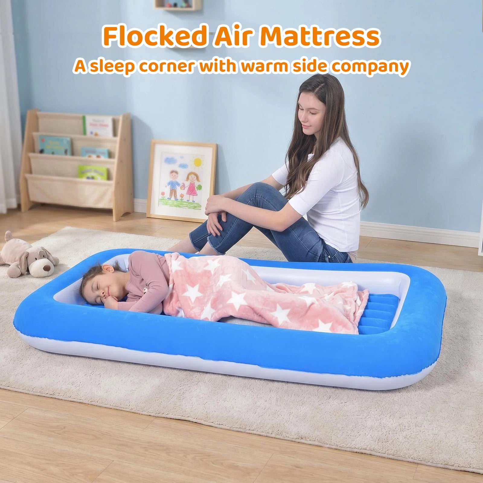 Honeydrill Travel Air Mattress Inflatable Air Bed Blow Up Mattress with Raised Sides, Blue