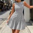 thumbnail image 7 of Women's Striped Mini Dress Sleeveless Crewneck Button Ruffle Hem Tank Dresses Summer Dressy Casual Sundress, 7 of 7