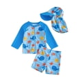 thumbnail image 1 of AWZXDE Toddler Baby Boys Cartoon 3 Piece Swimsuit Set Long Sleeve Shirt And Trunks Rash Guard With Hat For Beach Blue, 1 of 7