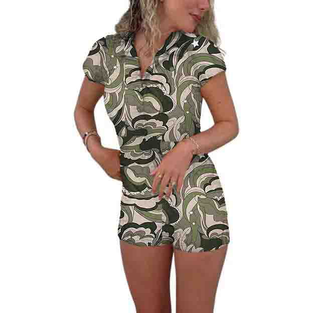 Women Printed Romper Short Sleeve Lapel Neck Short Jumpsuit for Summer Ladies Fashion Bodycon Playsuits Streetwear Walmart.com