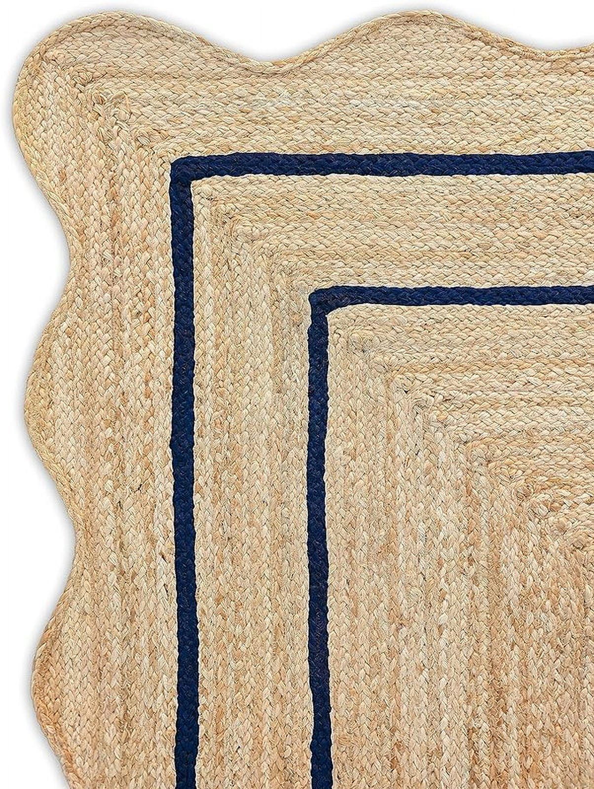 KLAVATE Natural Jute Wave Edge Hand Braided Scalloped Farmhouse Entryway Jute Rug