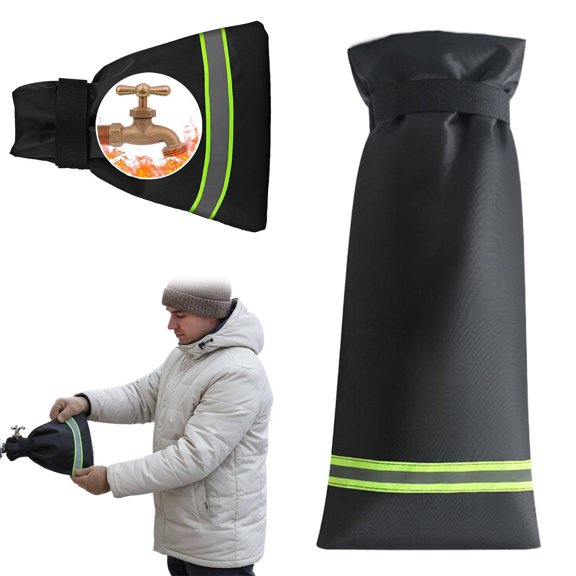 EZPXFCI Outdoor Faucet Cover, 17.7'' x 7.28'' Thicken Outdoor Faucet Covers for Winter Freeze Protection Green Reflective Strip, Outside Faucet Socks Reusable Waterproof Insulated Wrap Spigot Cover