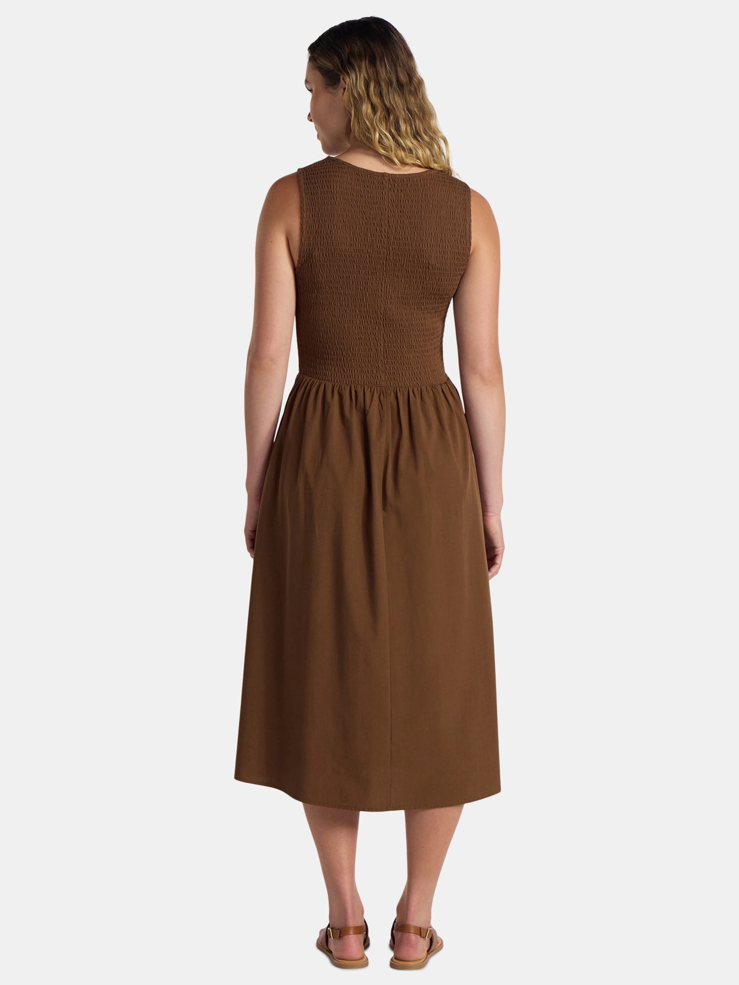 Time And Tru Women's Smocked Woven Midi Dress, Sizes XS-3XL