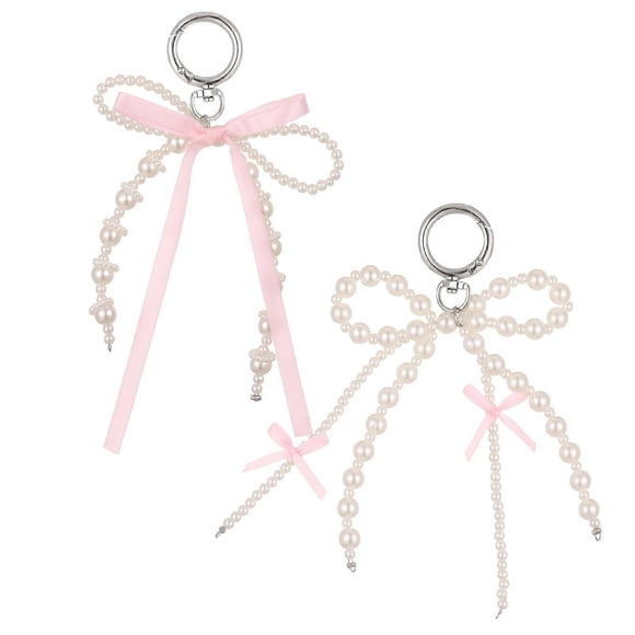 Yuanchu 2 pearl bow keychain, cute bow beaded keychain Keychain Jewelry Aesthetic Pink Bag Jewelry Jewelry Car Keychain for Women