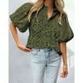 thumbnail image 3 of Camisa de Mujer PRETTYGARDEN Cuello en V con Encaje Bordado Verde Militar Talla L, 3 of 8