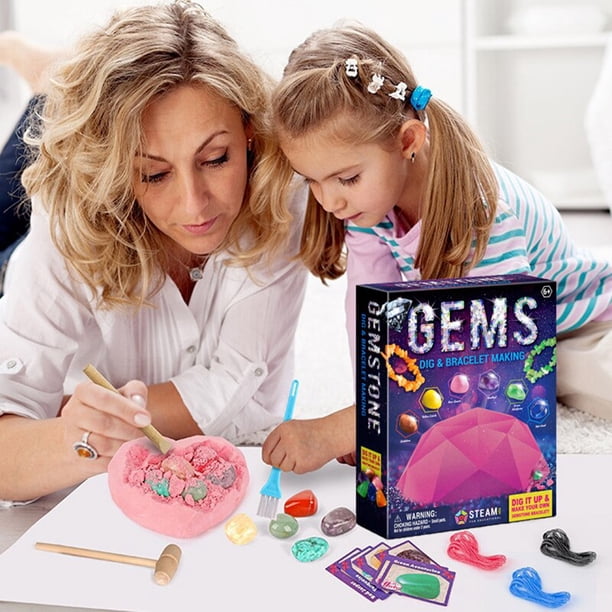 Gemstones Dig Kit Gemstone Bracelet for Kids STEM Toys Activities for Kids Ages with Excavation Tools Gemstone Digging heqiyong toy