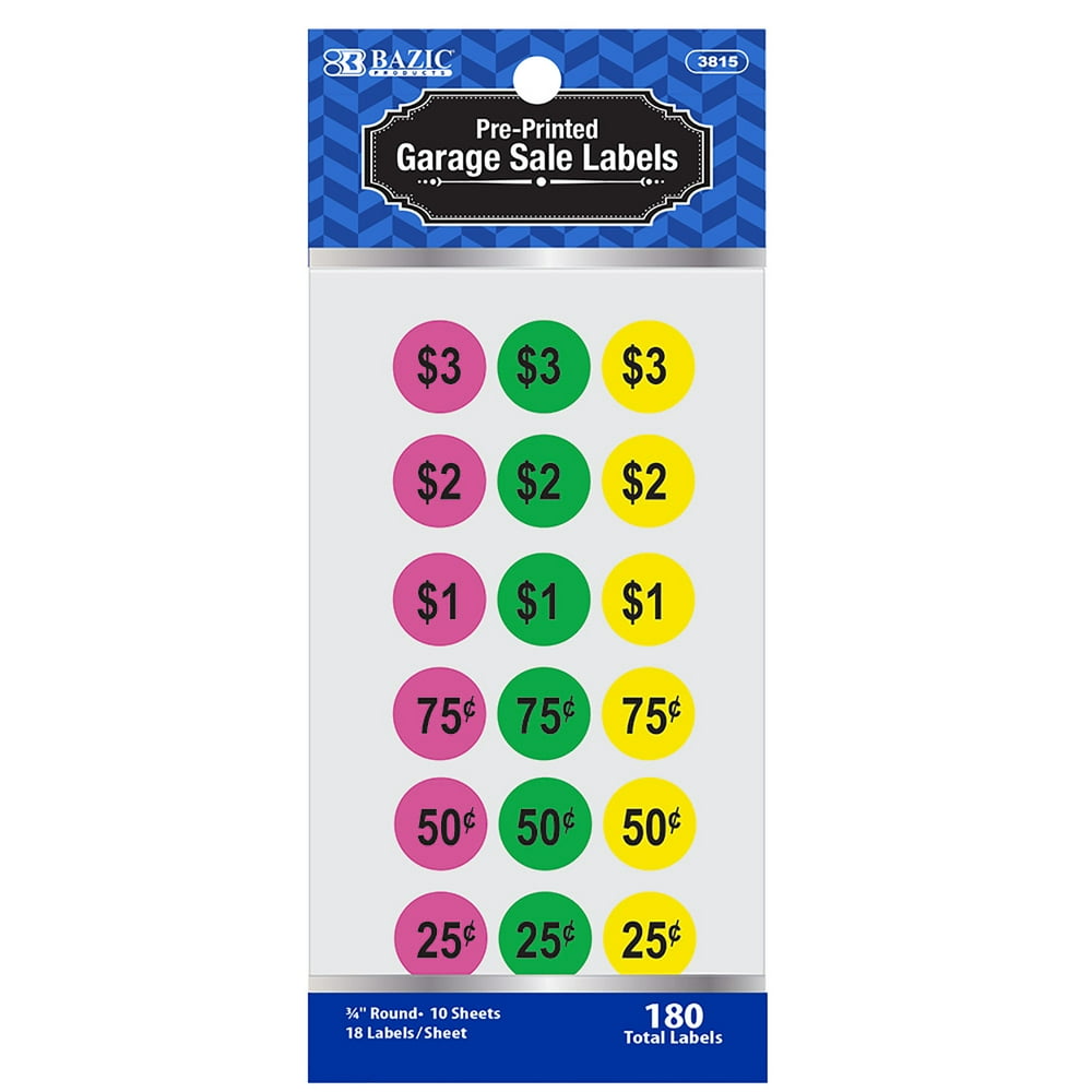 BAZIC Price Label for Garage, Pre Printed Doller Price Tag, Self Adhesive Labels Stickers for