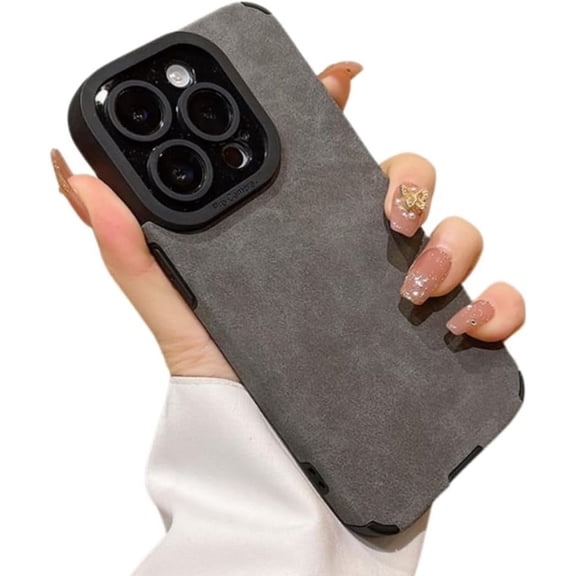 Compatible with iPhone Case,Ultra Thin Suede Design [Compatible with Wireless Charging] Corner Camera Lens Protection Soft Shockproof Cover Phone Case (Dark Grey,iPhone 13 Pro Max)