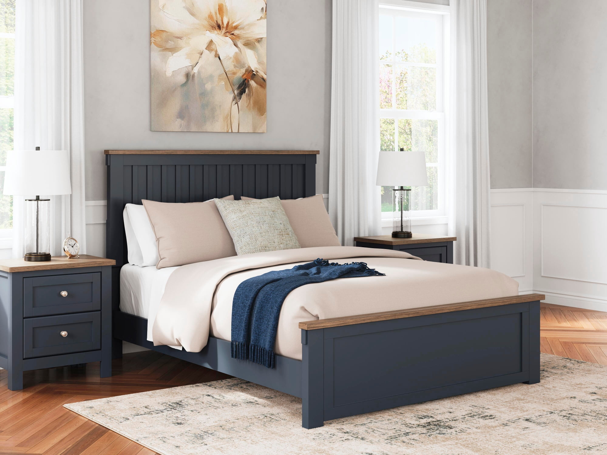Signature Design by Ashley Landocken Queen Panel Headboard, Two-Tone Blue and Brown Shaker Style