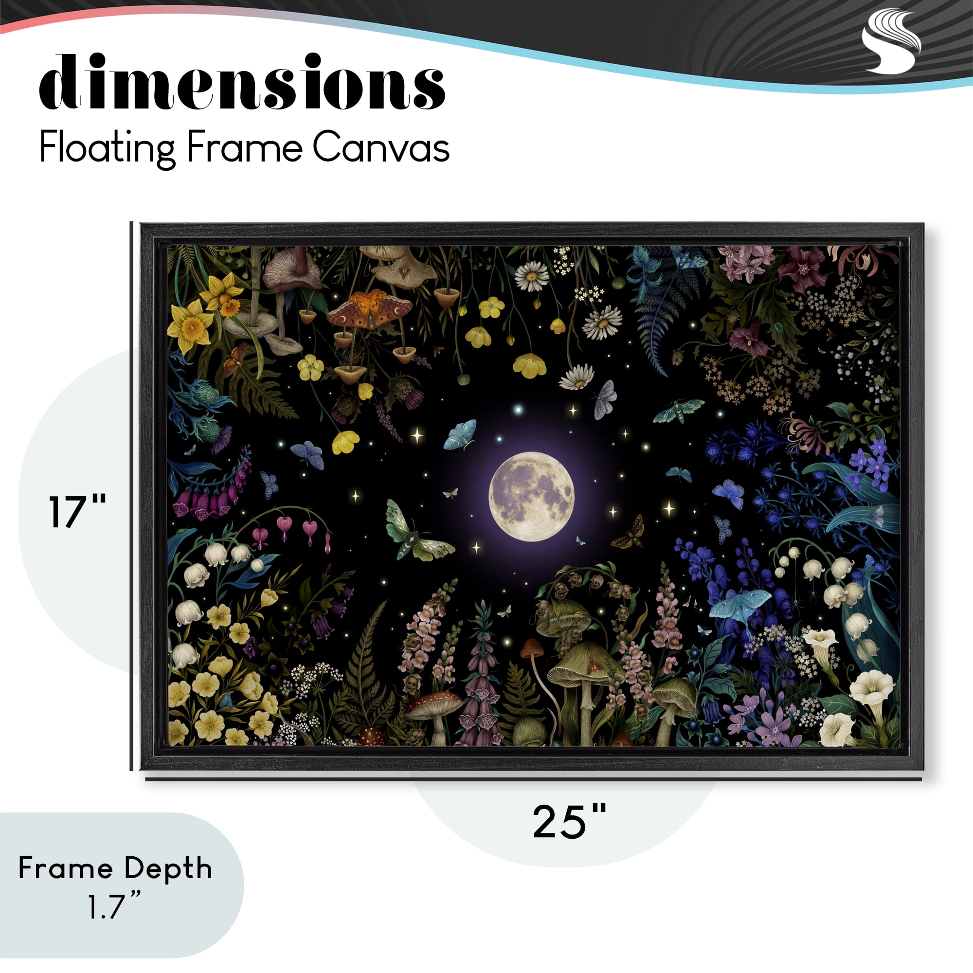 Stupell Industries Night Garden with Moth Black Framed Floater Canvas Wall Art, design by Episodic Drawings