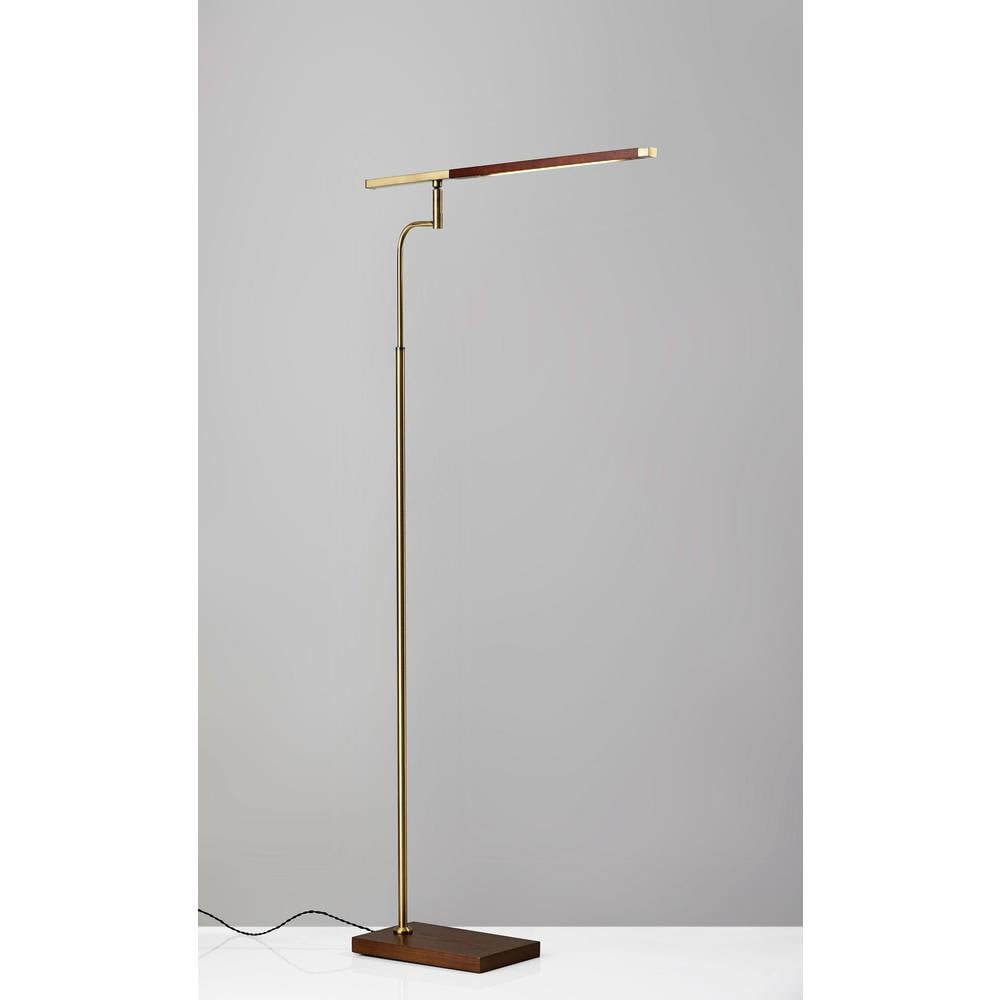Adesso Barrett 50.5-62.5" Adjustable 3-WayTouch LED Walnut Wood & Brass Floor Lamp