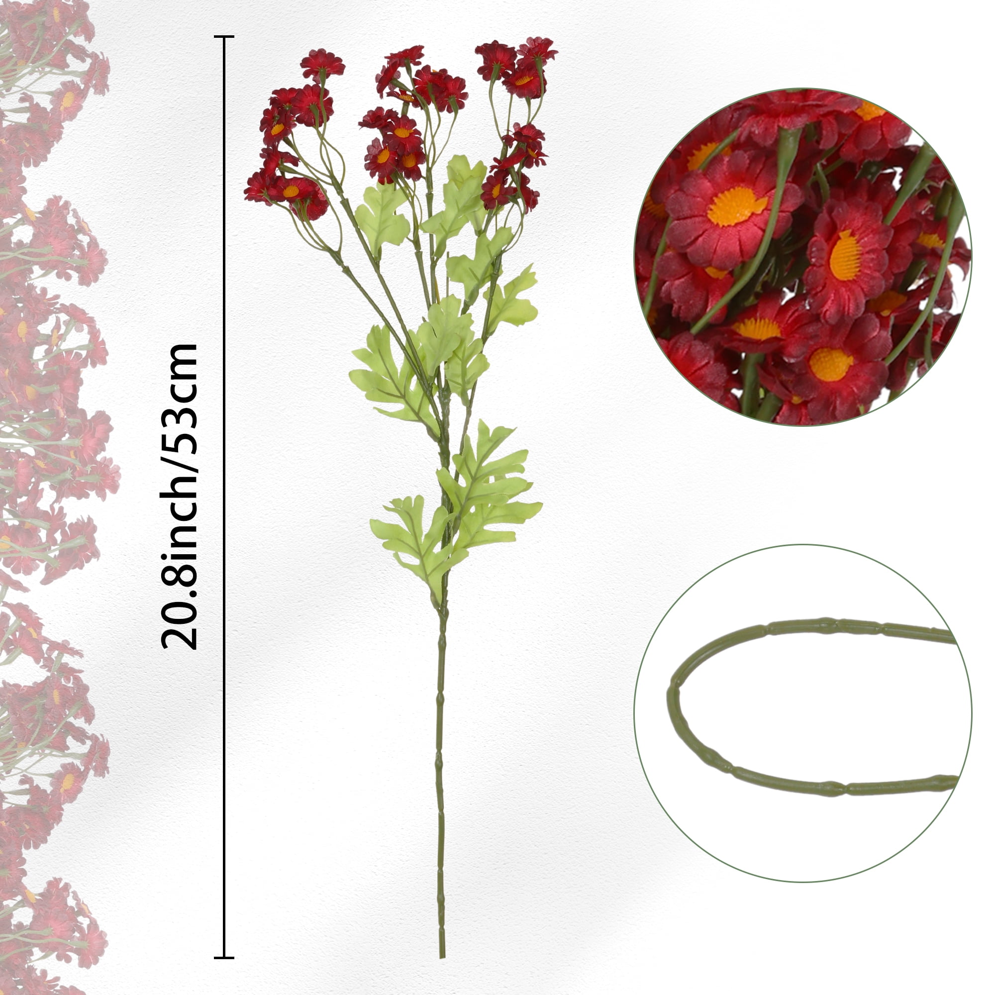 Unique Bargains 6 Bundles Artificial Daisies Fake Floral Plants with Stems Red