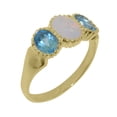 thumbnail image 1 of LBG British Made 18k Yellow Gold Natural Opal & Blue Topaz Womens Statement Ring - 33 size options - Size 10.5, 1 of 7