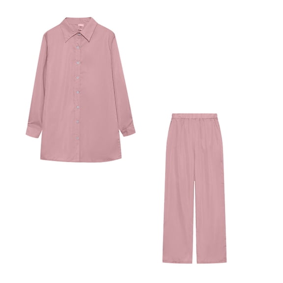 UAMVSH Cotton Linen 2 Piece Outfits for Women Casual Button down Long Sleeve Shirts Pantsuits Sets Soft Beach Vacation Loungewear(X-LargePink)