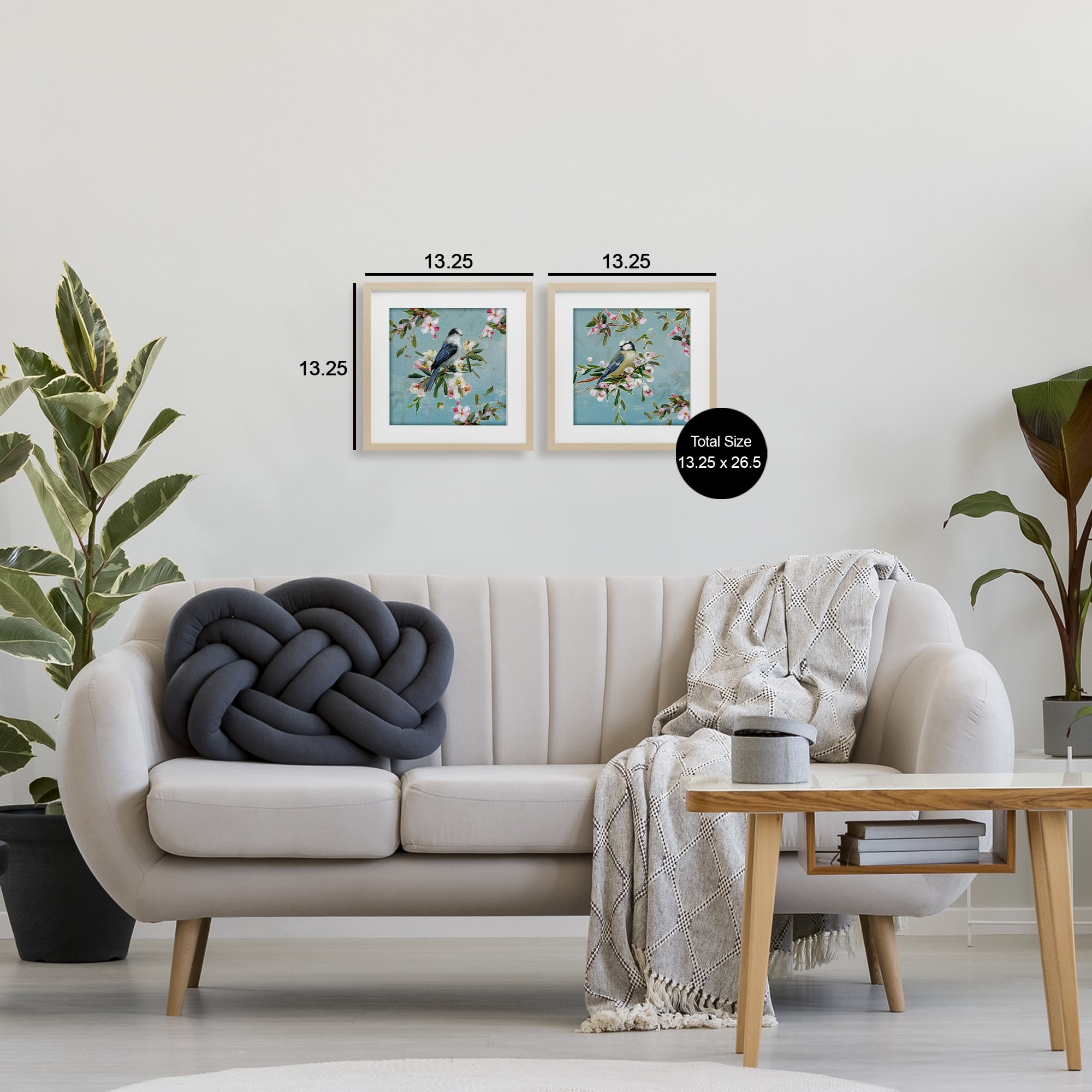 Stupell Industries Songbirds Among Spring Blossoms 2 Piece Birch Framed Print Under Glass Set, design by Sally Swatland