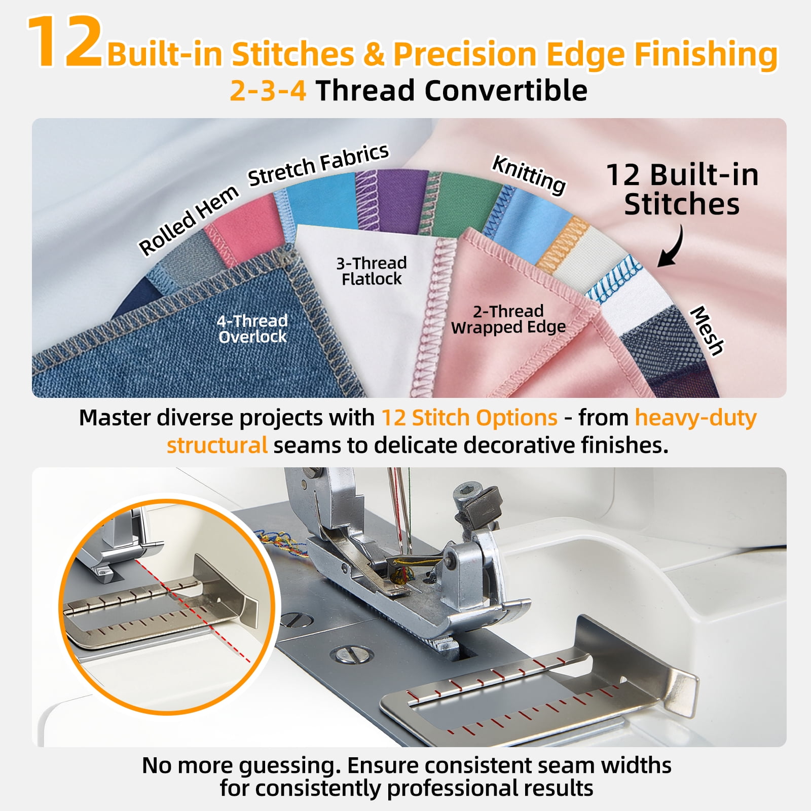 Sewlavie 2/3/4 Thread High-Speed Serger with Differential Feed, 1300 Spm