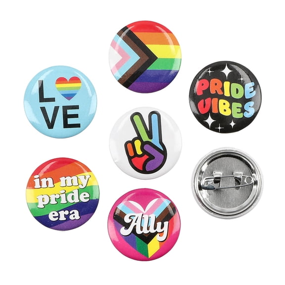 1" diam. Bulk 48 Pc. Mini Rainbow Pride Metal Buttons