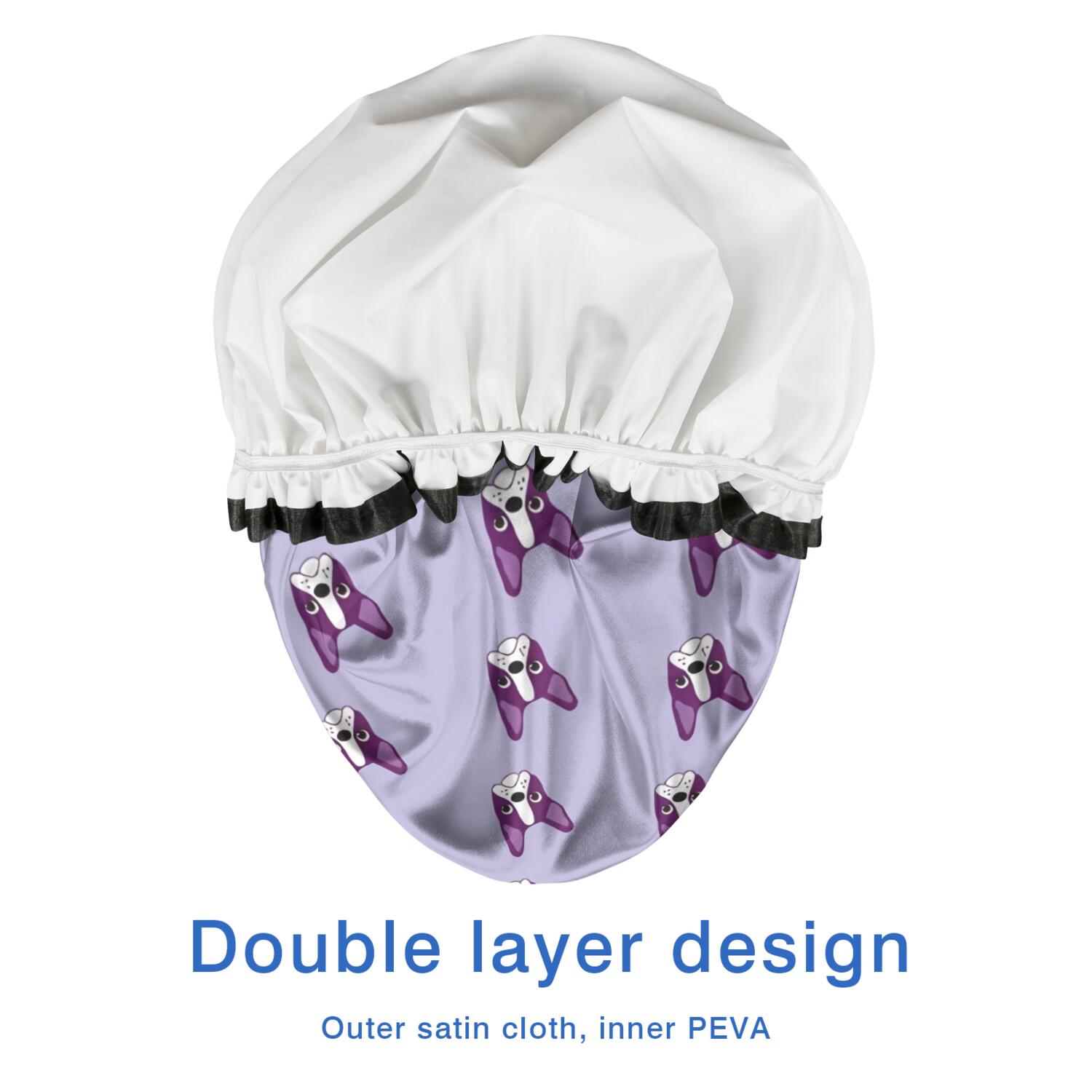 Shower Caps,Purple Boston Terrier Puppy Waterproof Shower Cap for Women 4 Pieces,Double Reusable Hair Cover for Shower PEVA Elastic Stretch Hem