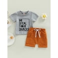 thumbnail image 2 of LMLYSoH Toddler Boys Summer 2pcs Outfits Letter Print Short Sleeve T-shirt and Stretch Casual Shorts Set, 2 of 8