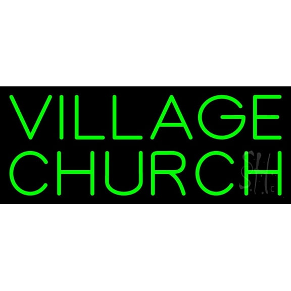 Green Village Church LED Neon Sign 13" Tall x 32" Wide - inches Black Square Cut Acrylic Backing, with Dimmer - Premium built indoor Sign for Home décor, Event, Religious place, Store interior.