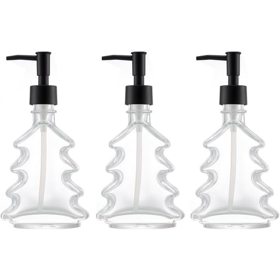 Clear Glass Soap Dispenser Set with Black Pump, 7oz Christmas Tree Liquid Hand Soap Dispenser, Lotion Dish Soap Dispenser for Modern Home Decor, Gift, Bathroom, Kitchen Countertop(3 Pack)