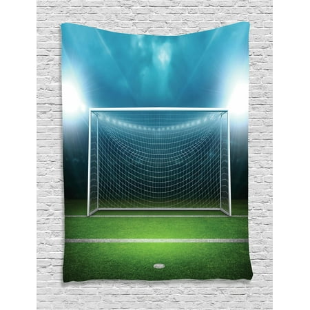 Soccer Tapestry, Soccer Goal Post Sports Area Winner Loser Line Floodlit Best Team Finals Game Theme, Wall Hanging for Bedroom Living Room Dorm Decor, Green Blue, by (Best Tapestries On Society6)