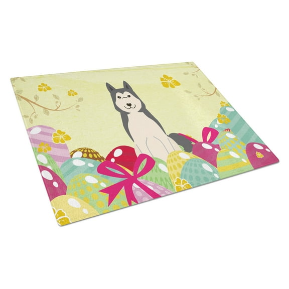 Caroline's Treasures BB6025LCB Easter Eggs West Siberian Laika Spitz Glass Cutting Board Large, 12H x 16W, multicolor