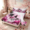 thumbnail image 2 of Manfei Watercolor Pagoda Queen Sheet Sets for Home, Cherry Blossom Bed Set for Office, Pink Black White 4 Pieces, 1 Flat Sheet, 1 Fitted Sheet and 2 Pillowcases, 2 of 6