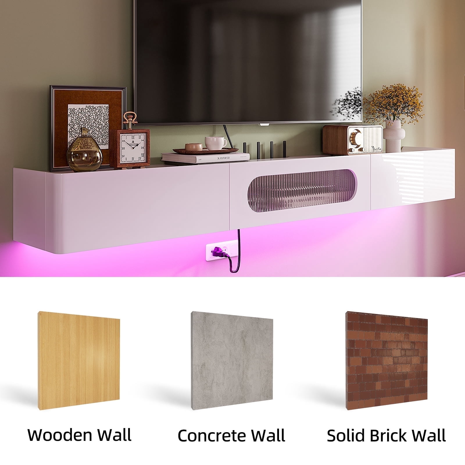 FloatiCasa 70 inch Fully Assembled High Gloss Floating TV Stand Wall-Mounted Entertainment Center for TVs up to 75"