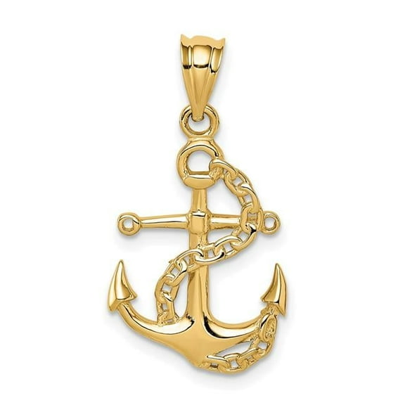Finest Gold 14K Yellow Gold Polished Anchor & Chain Pendant
