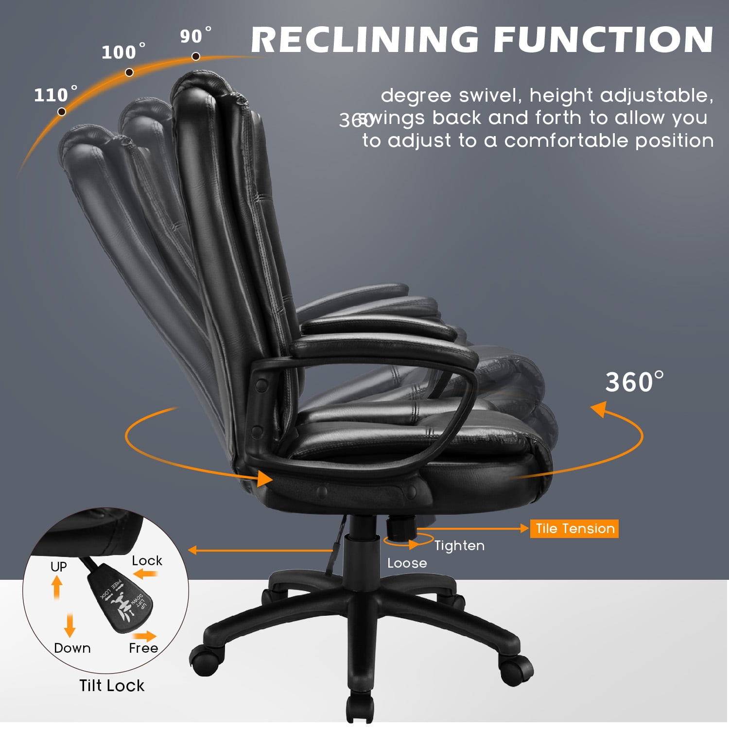 PUKAMI Office Desk Chair,Big And Tall Managerial Executive Chair,High Back Computer Chair