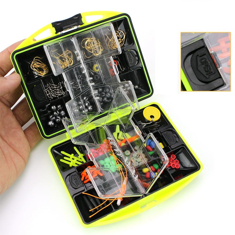 Portable Fishing Set with Tackle Box Includes Hooks, Swivels, and