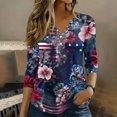 thumbnail image 2 of 4Th of July Shirts Women 3/4 Sleeve Henley neck Cute Shirts Casual Print Three Quarter Length T Shirt, 2 of 7
