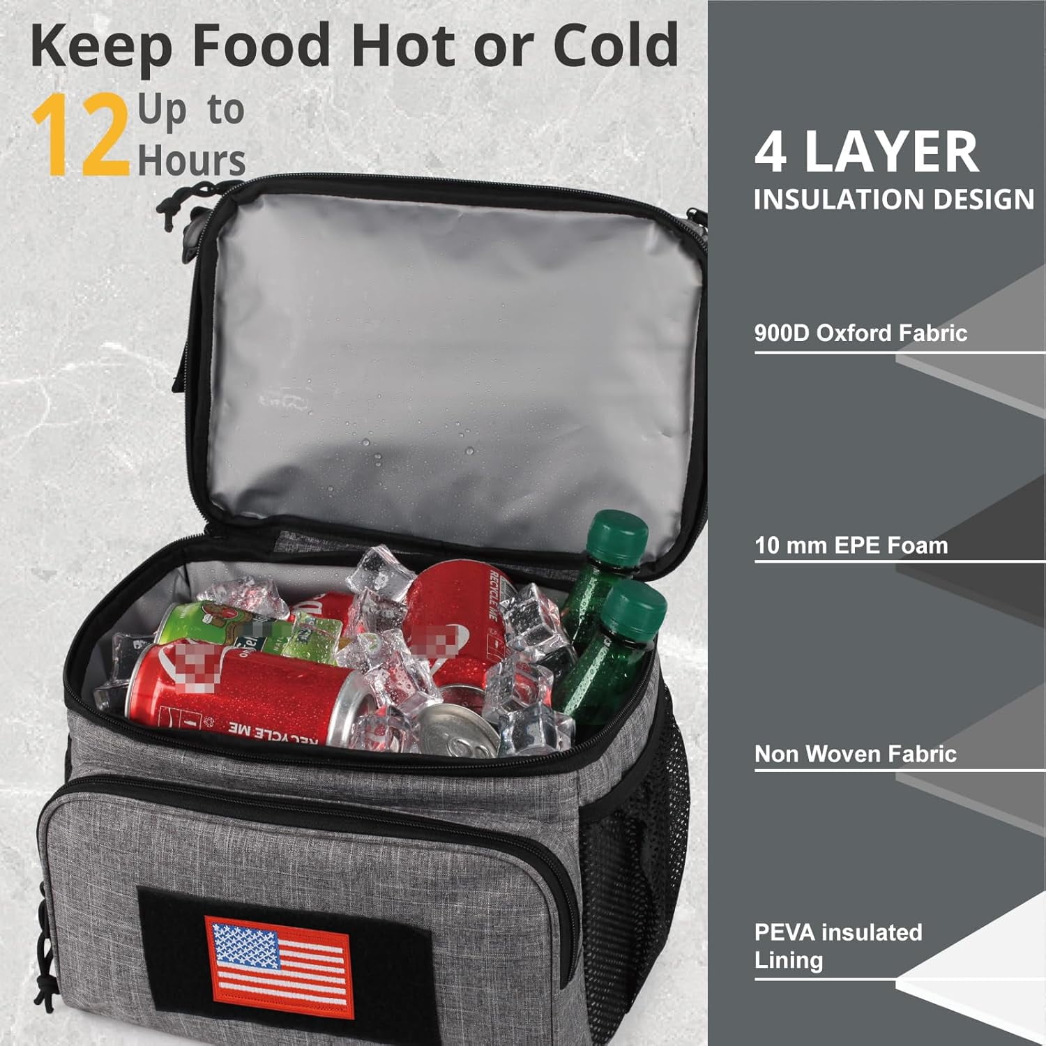 TRIPGEAR 2 Compartment Lunch Bag,Leakproof Insulated with Adjustable Shoulder Strap Flag
