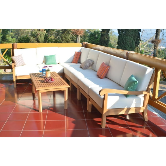 WholesaleTeak Outdoor Patio Grade-A Teak Wood Napa 8 Piece Teak Sectional Sofa Set - 2 Lounge Arm Chair (Left & Right), 4 Armless Chair, 1 Corner Piece & 1 Coffee Table - Furniture only #WMSSSNP