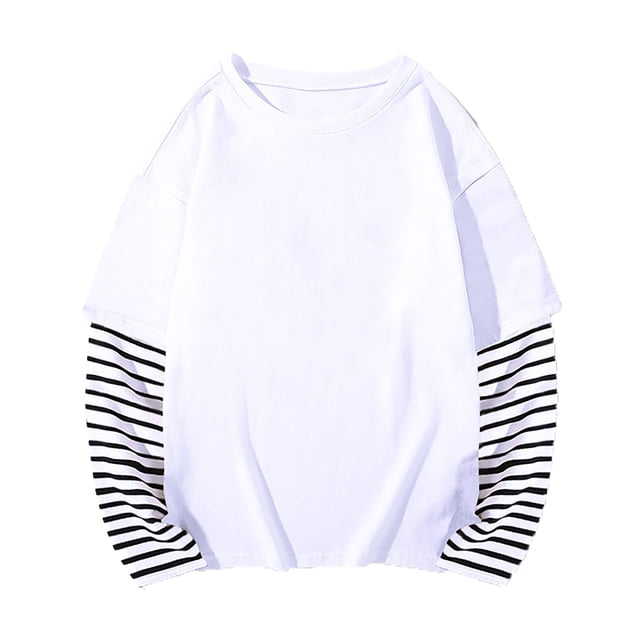 Toddler Girls Summer Tops Tees Sweatshirt Fall Patchwork Long Sleeve Cotton Blend False Two Piece Striped Top Daily Spring Shirts For Kid 2-3T