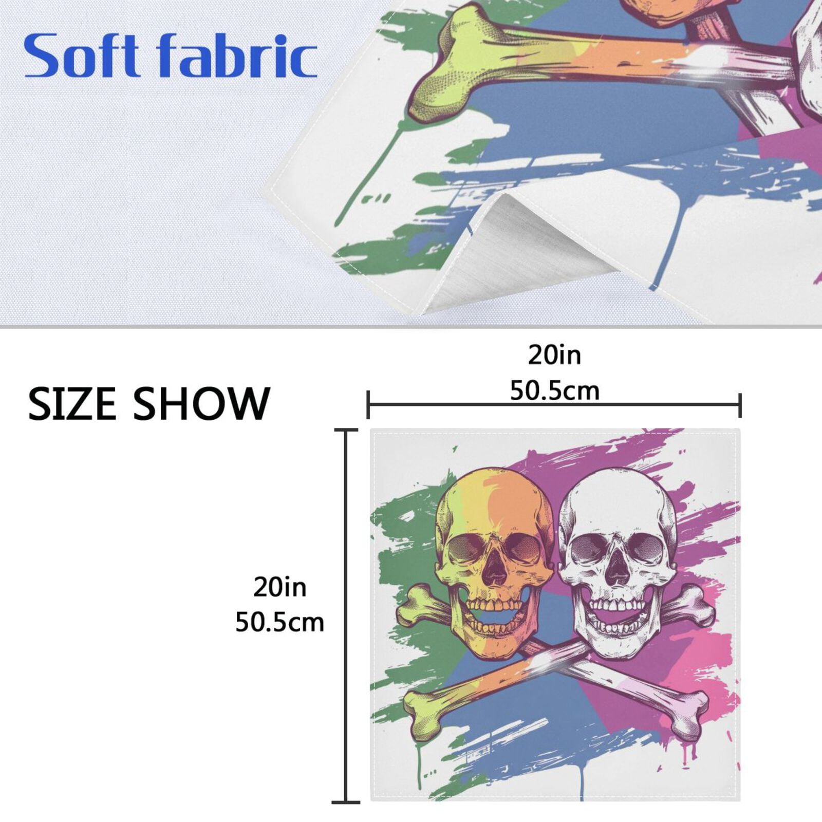 JSTEL Skull Bone Rainbow Color Cloth Napkins Set of 6, 20x20 Inch Washable and Reusable Napkin for Decoupage Dinner Party Everyday Use