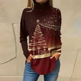 thumbnail image 2 of TQWQT High Neck Tops for Women Long Sleeve Xmas Tree Snowflake Printed Curved Hem Graphic Tee Mockneck Loose Fit T-Shirts Plus Size Fall Shirts Wine 3XL, 2 of 5