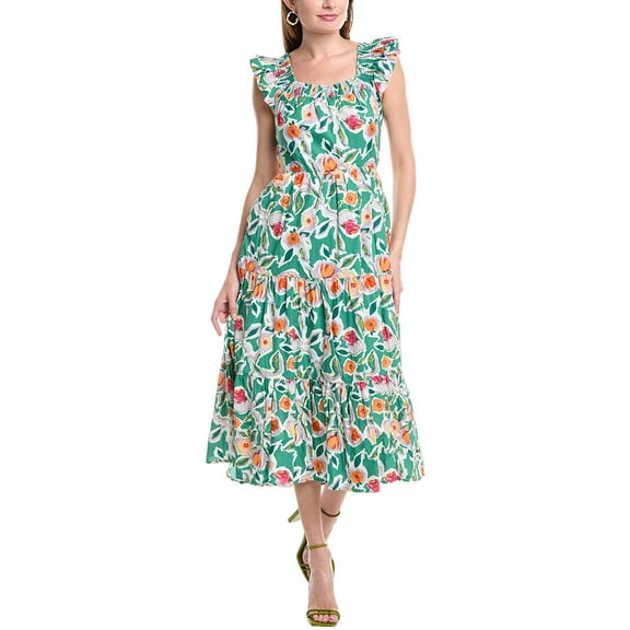 English Factory womens  Back Bow Floral Midi Dress, l, Green