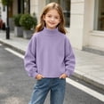 thumbnail image 4 of Hzzrkos Girls Corduroy Mock Neck Sweatshirt Long Sleeve Casual Pullover Tunic Top Soft Textured Shirt with Side Slit Hem Relaxed Daily School Travel Wear Purple, 4 of 9