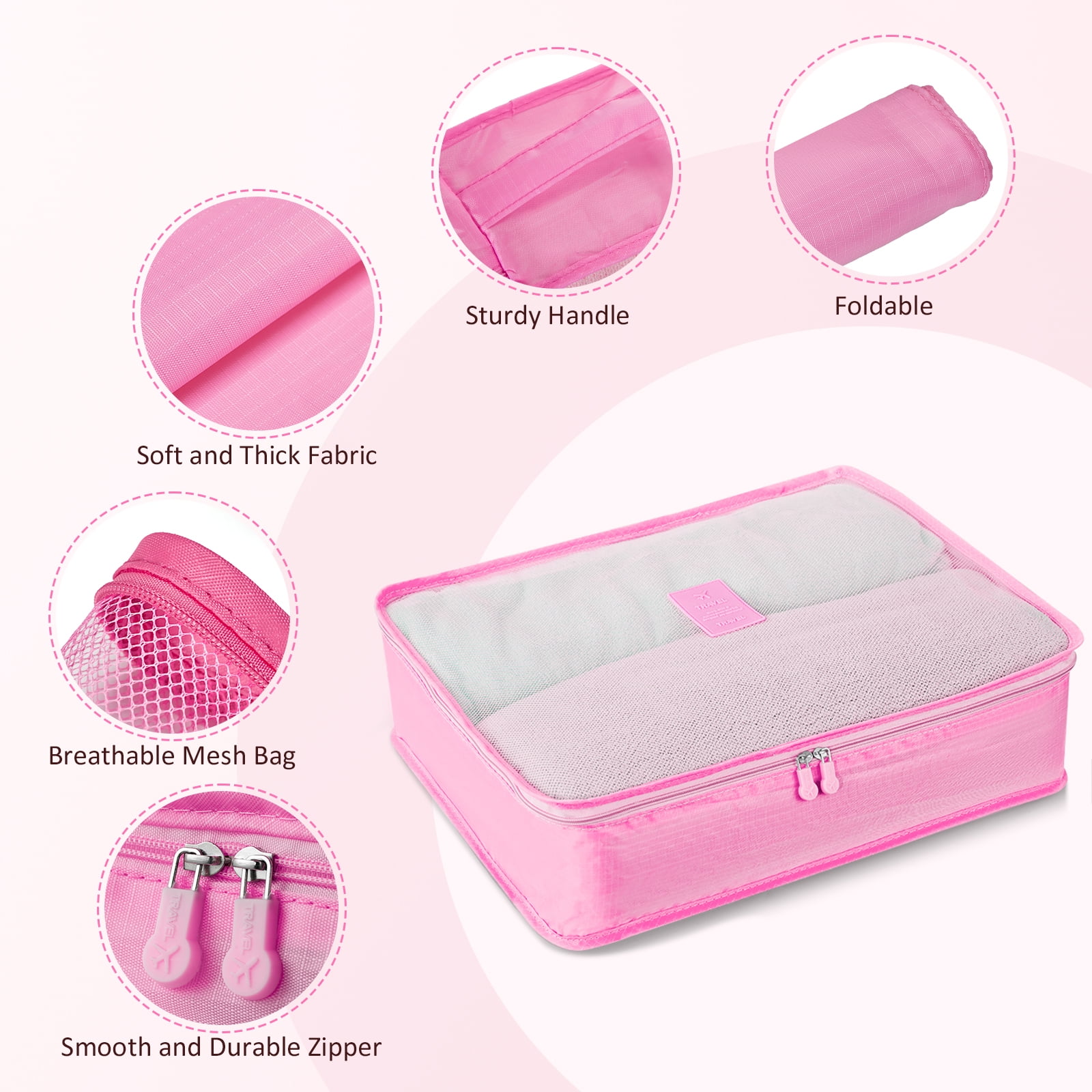 3 Piece Luggage Sets with 6 PC Organize Bags Lightweight Suitcases with Spinner Wheels, Pink