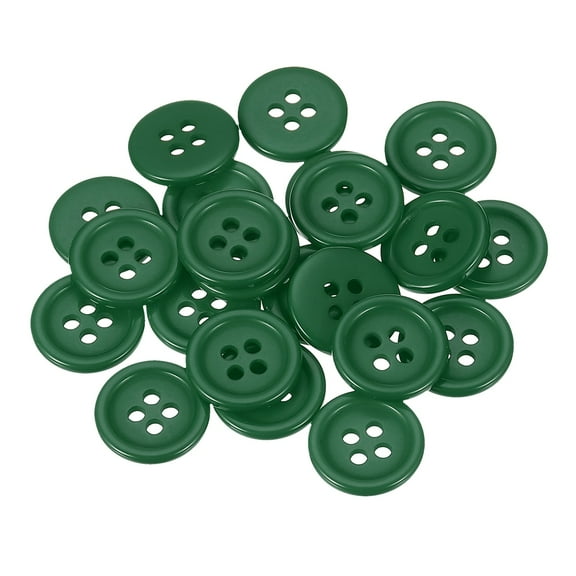 Uxcell 22 Pcs Dark Green Resin Button, 3/5 Inch(15mm) Round 4 Holes Sewing Buttons, Small Size Flatback Button for DIY Craft Making Clothes Sewing Handmade Ornament