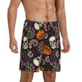 thumbnail image 2 of Balery Halloween With Skull Pantalones cortos de pijama de punto de algodón para hombre con cinturilla y bolsillos-Large, 2 of 6