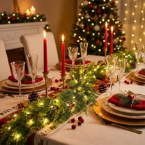 Mixed Color Pine & Cypress Vine Garland - Artificial Greenery with 20 LED Button Lights (Battery Included), Flexible Home & Dining Table Decor, Window Ornaments for Christmas, 68.9in, Green